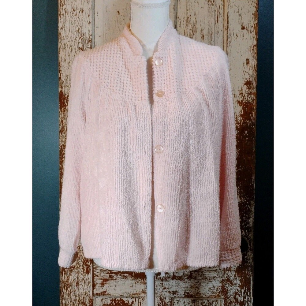Leisure Life Pink Vintage Chenille Cottagecore Button-Front Bed Robe, Women's S